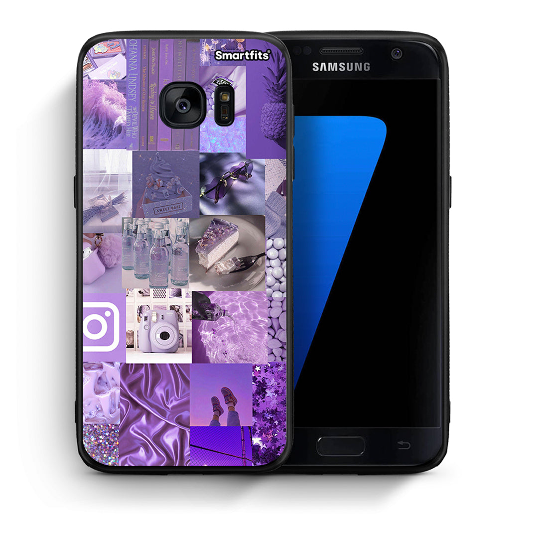 Θήκη Samsung S7 Purple Aesthetic Collage από τη Smartfits με σχέδιο στο πίσω μέρος και μαύρο περίβλημα | Samsung S7 Purple Aesthetic Collage case with colorful back and black bezels