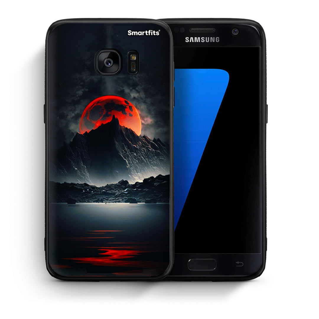 Θήκη Samsung S7 Red Full Moon από τη Smartfits με σχέδιο στο πίσω μέρος και μαύρο περίβλημα | Samsung S7 Red Full Moon case with colorful back and black bezels