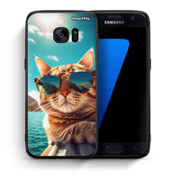 Thumbnail for Θήκη Samsung S7 Summer Cat από τη Smartfits με σχέδιο στο πίσω μέρος και μαύρο περίβλημα | Samsung S7 Summer Cat case with colorful back and black bezels