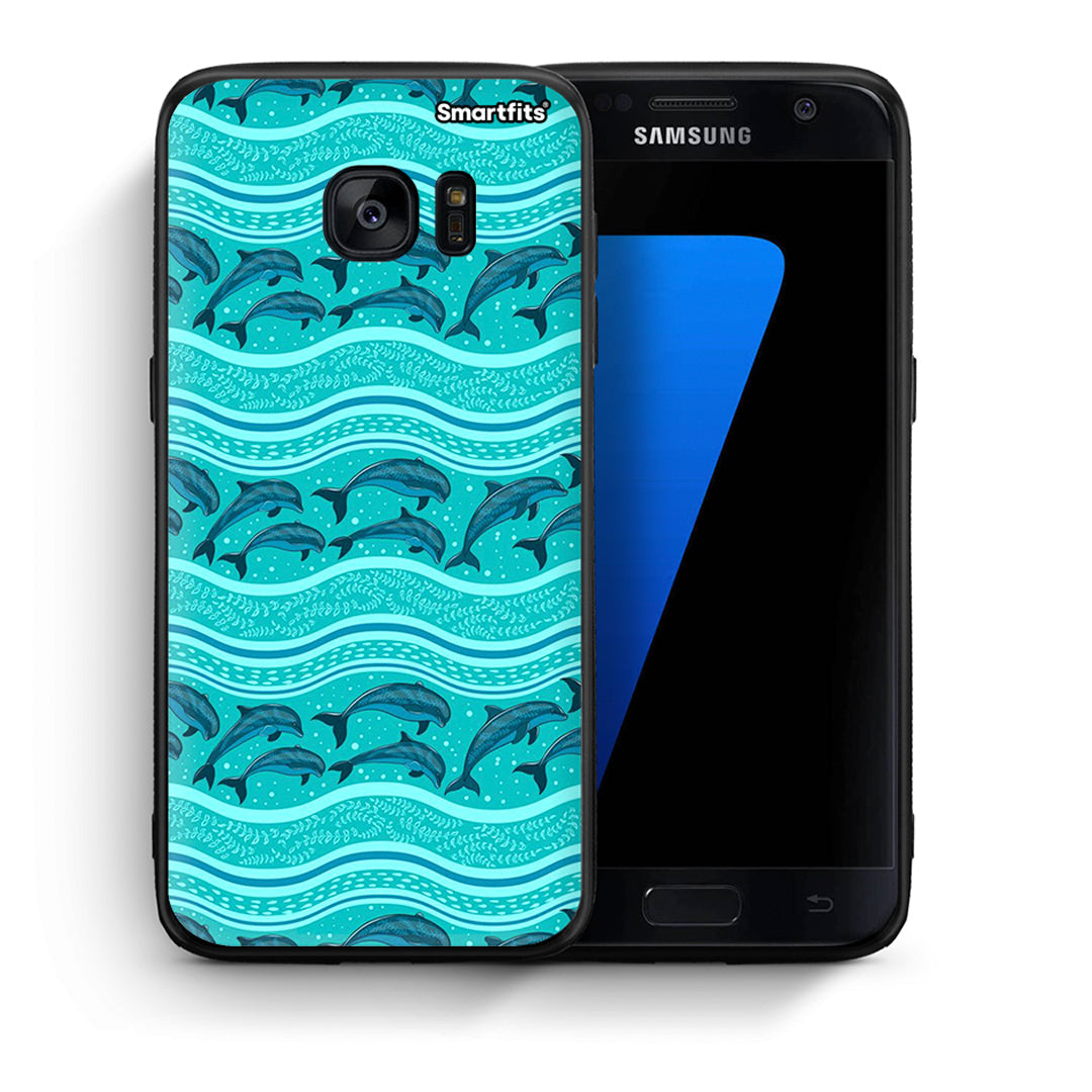 Θήκη Samsung S7 Swimming Dolphins από τη Smartfits με σχέδιο στο πίσω μέρος και μαύρο περίβλημα | Samsung S7 Swimming Dolphins case with colorful back and black bezels