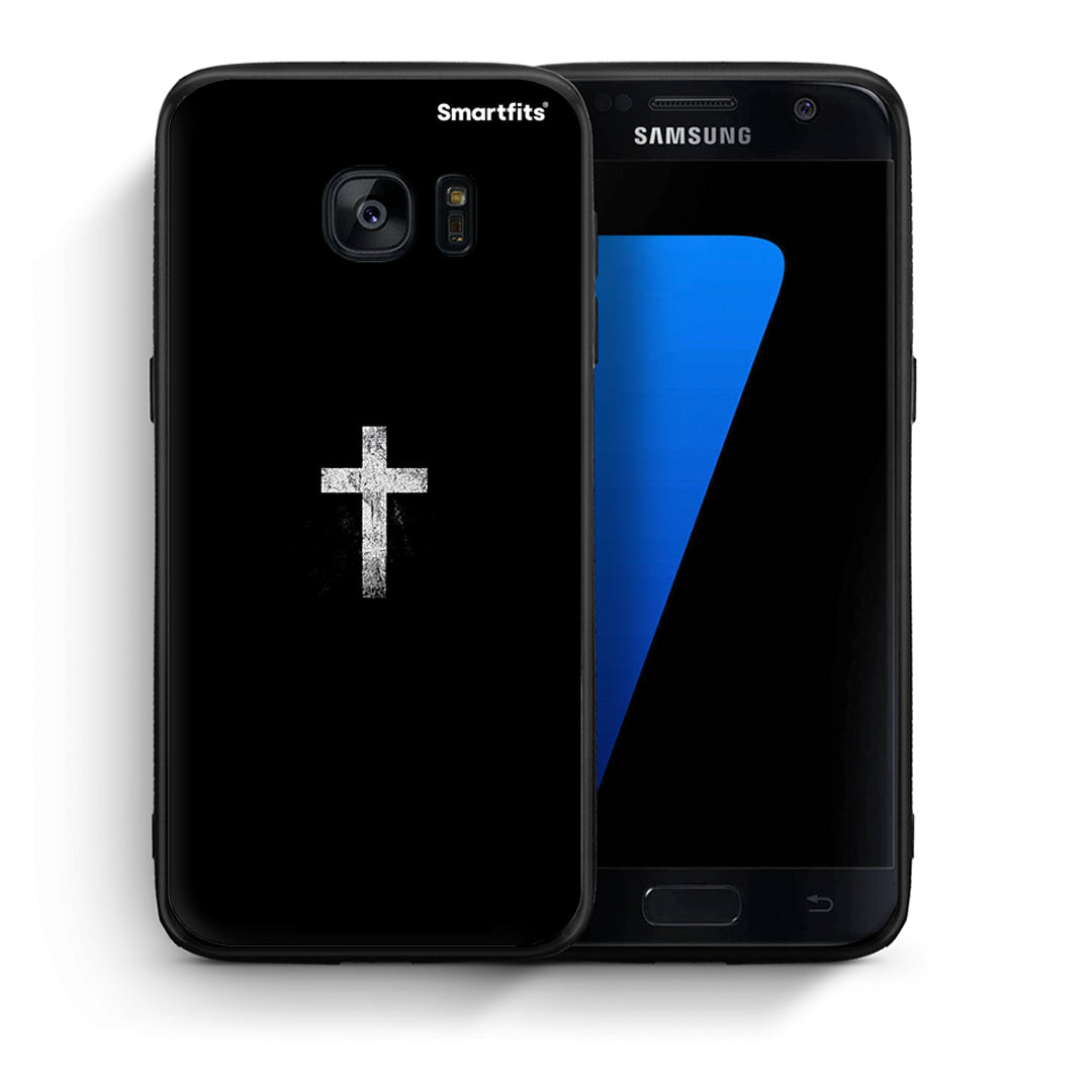 Θήκη Samsung S7 White Cross από τη Smartfits με σχέδιο στο πίσω μέρος και μαύρο περίβλημα | Samsung S7 White Cross case with colorful back and black bezels