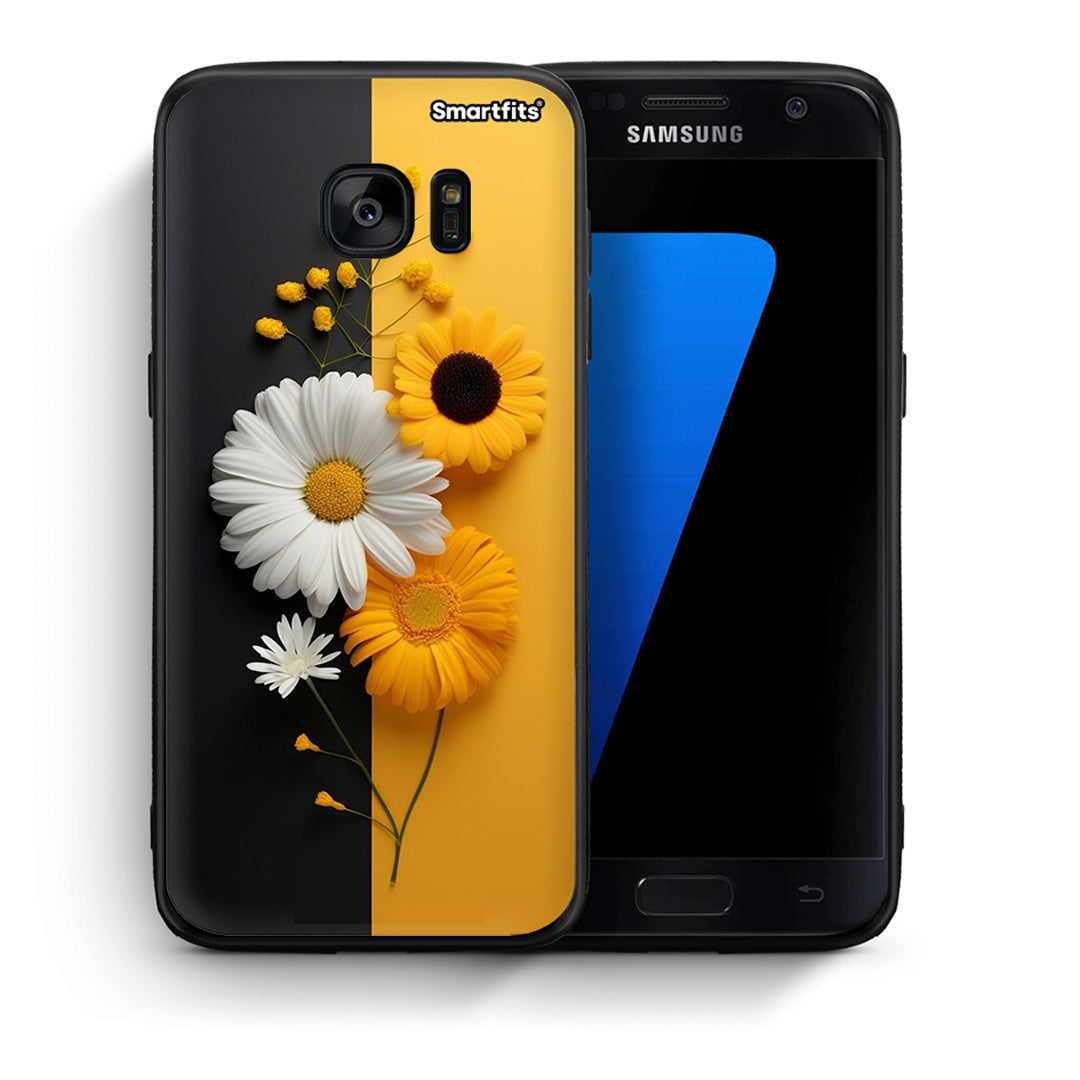 Θήκη Samsung S7 Yellow Daisies από τη Smartfits με σχέδιο στο πίσω μέρος και μαύρο περίβλημα | Samsung S7 Yellow Daisies case with colorful back and black bezels