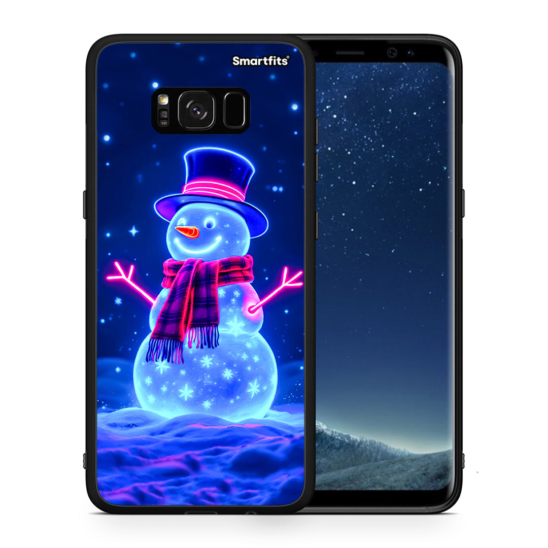 Θήκη Samsung S8 Christmas Neon Snowman από τη Smartfits με σχέδιο στο πίσω μέρος και μαύρο περίβλημα | Samsung S8 Christmas Neon Snowman case with colorful back and black bezels