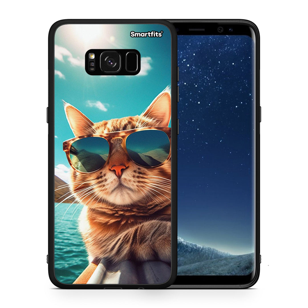 Θήκη Samsung S8+ Summer Cat από τη Smartfits με σχέδιο στο πίσω μέρος και μαύρο περίβλημα | Samsung S8+ Summer Cat case with colorful back and black bezels
