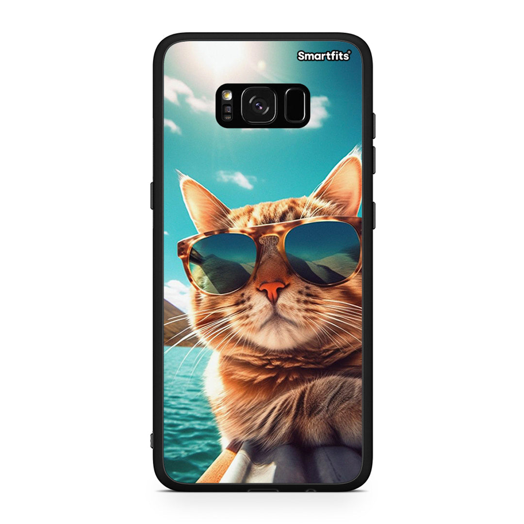 Samsung S8 Summer Cat θήκη από τη Smartfits με σχέδιο στο πίσω μέρος και μαύρο περίβλημα | Smartphone case with colorful back and black bezels by Smartfits