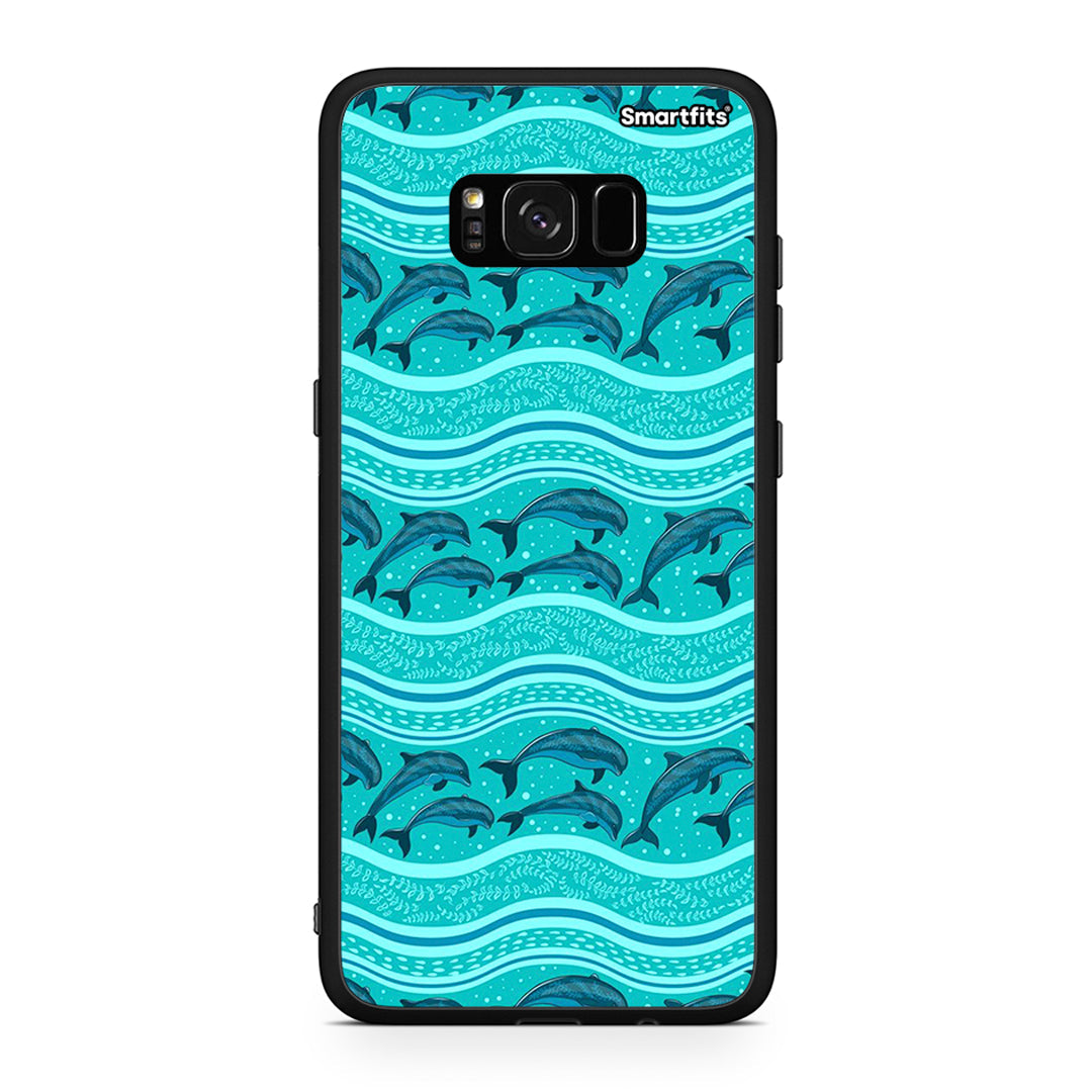 Samsung S8+ Swimming Dolphins θήκη από τη Smartfits με σχέδιο στο πίσω μέρος και μαύρο περίβλημα | Smartphone case with colorful back and black bezels by Smartfits