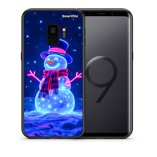 Θήκη Samsung S9 Christmas Neon Snowman από τη Smartfits με σχέδιο στο πίσω μέρος και μαύρο περίβλημα | Samsung S9 Christmas Neon Snowman case with colorful back and black bezels