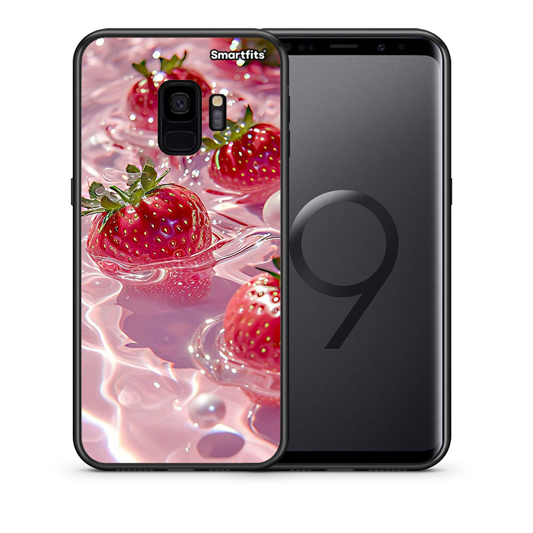 Θήκη Samsung S9 Juicy Strawberries από τη Smartfits με σχέδιο στο πίσω μέρος και μαύρο περίβλημα | Samsung S9 Juicy Strawberries case with colorful back and black bezels