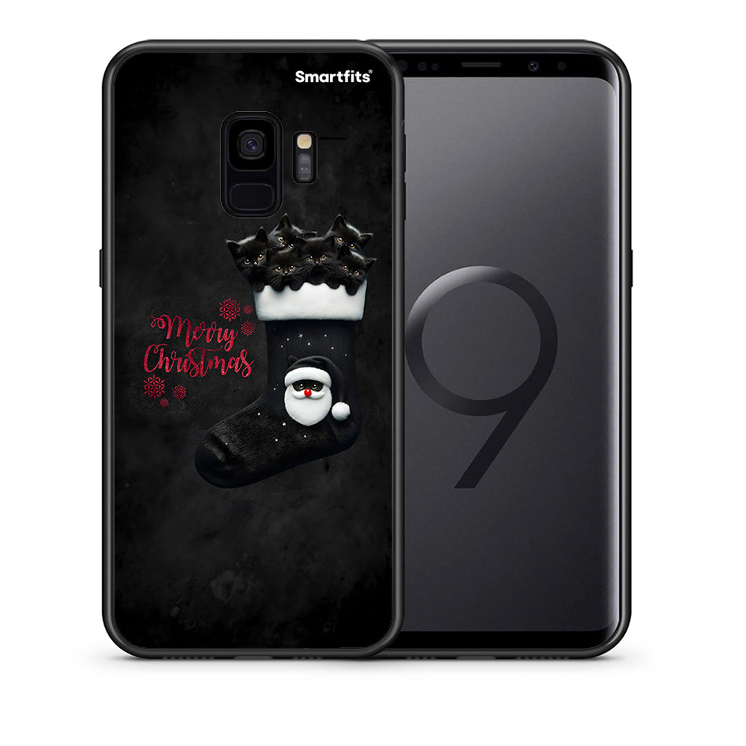 Θήκη Samsung S9 Merry Cat Christmas από τη Smartfits με σχέδιο στο πίσω μέρος και μαύρο περίβλημα | Samsung S9 Merry Cat Christmas case with colorful back and black bezels
