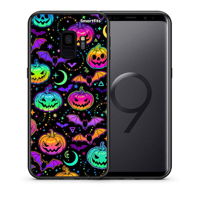 Θήκη Samsung S9 Neon Halloween από τη Smartfits με σχέδιο στο πίσω μέρος και μαύρο περίβλημα | Samsung S9 Neon Halloween case with colorful back and black bezels