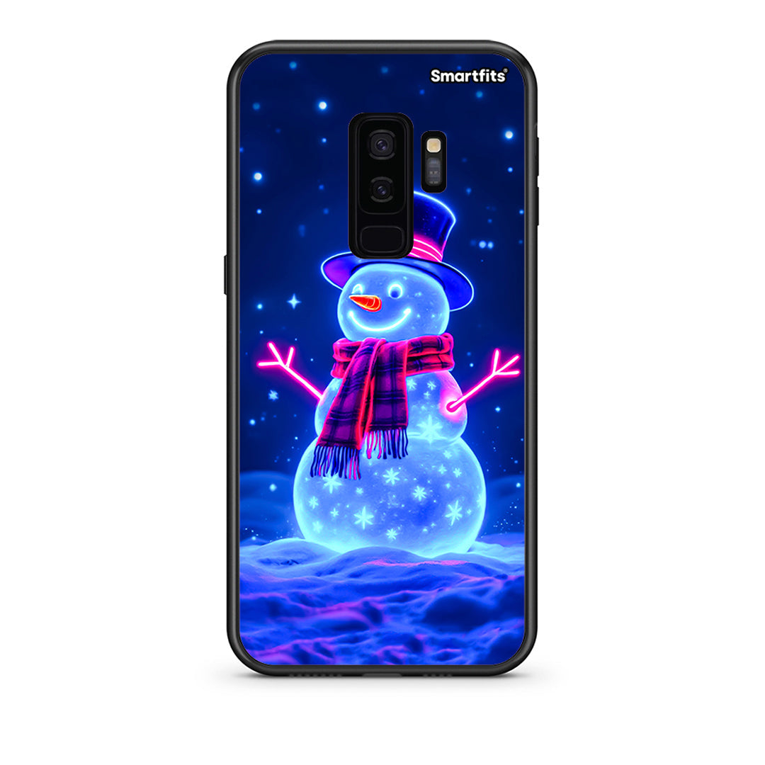 samsung s9 plus Christmas Neon Snowman θήκη από τη Smartfits με σχέδιο στο πίσω μέρος και μαύρο περίβλημα | Smartphone case with colorful back and black bezels by Smartfits