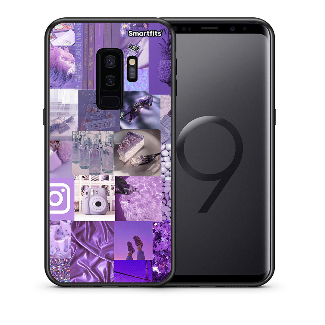 Θήκη Samsung S9 Plus Purple Aesthetic Collage από τη Smartfits με σχέδιο στο πίσω μέρος και μαύρο περίβλημα | Samsung S9 Plus Purple Aesthetic Collage case with colorful back and black bezels