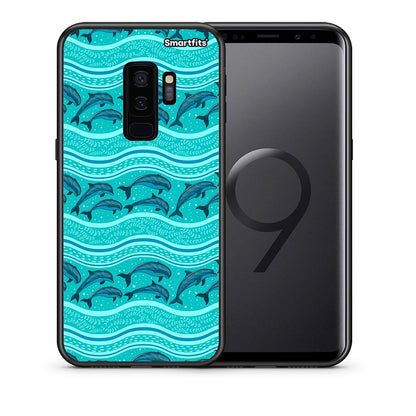 Θήκη Samsung S9 Plus Swimming Dolphins από τη Smartfits με σχέδιο στο πίσω μέρος και μαύρο περίβλημα | Samsung S9 Plus Swimming Dolphins case with colorful back and black bezels