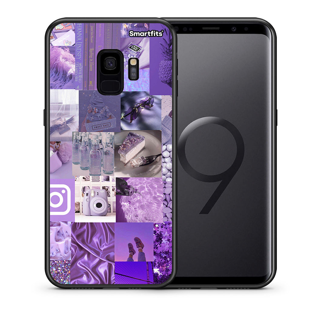 Θήκη Samsung S9 Purple Aesthetic Collage από τη Smartfits με σχέδιο στο πίσω μέρος και μαύρο περίβλημα | Samsung S9 Purple Aesthetic Collage case with colorful back and black bezels