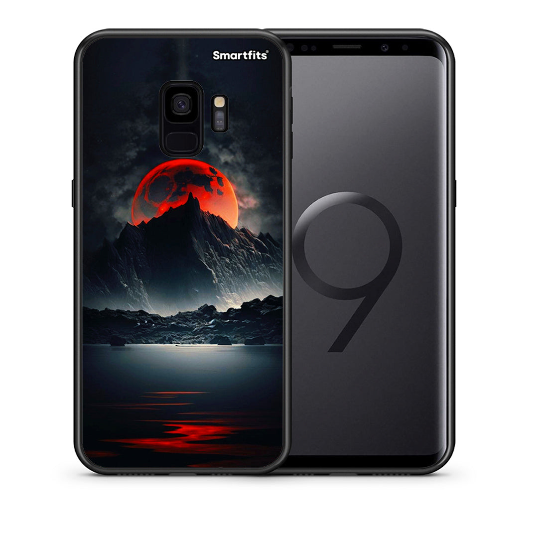 Θήκη Samsung S9 Red Full Moon από τη Smartfits με σχέδιο στο πίσω μέρος και μαύρο περίβλημα | Samsung S9 Red Full Moon case with colorful back and black bezels