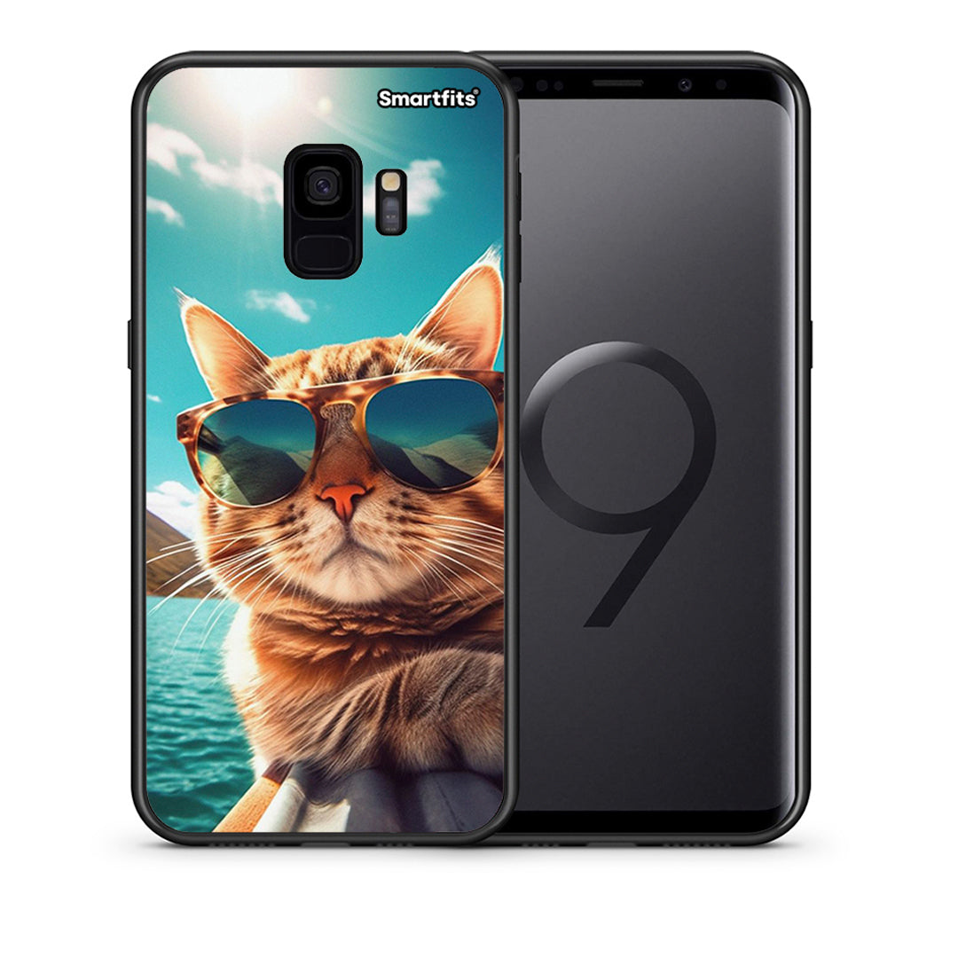 Θήκη Samsung S9 Summer Cat από τη Smartfits με σχέδιο στο πίσω μέρος και μαύρο περίβλημα | Samsung S9 Summer Cat case with colorful back and black bezels