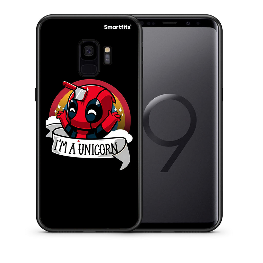 Θήκη Samsung S9 Unicorn Deadpool από τη Smartfits με σχέδιο στο πίσω μέρος και μαύρο περίβλημα | Samsung S9 Unicorn Deadpool case with colorful back and black bezels