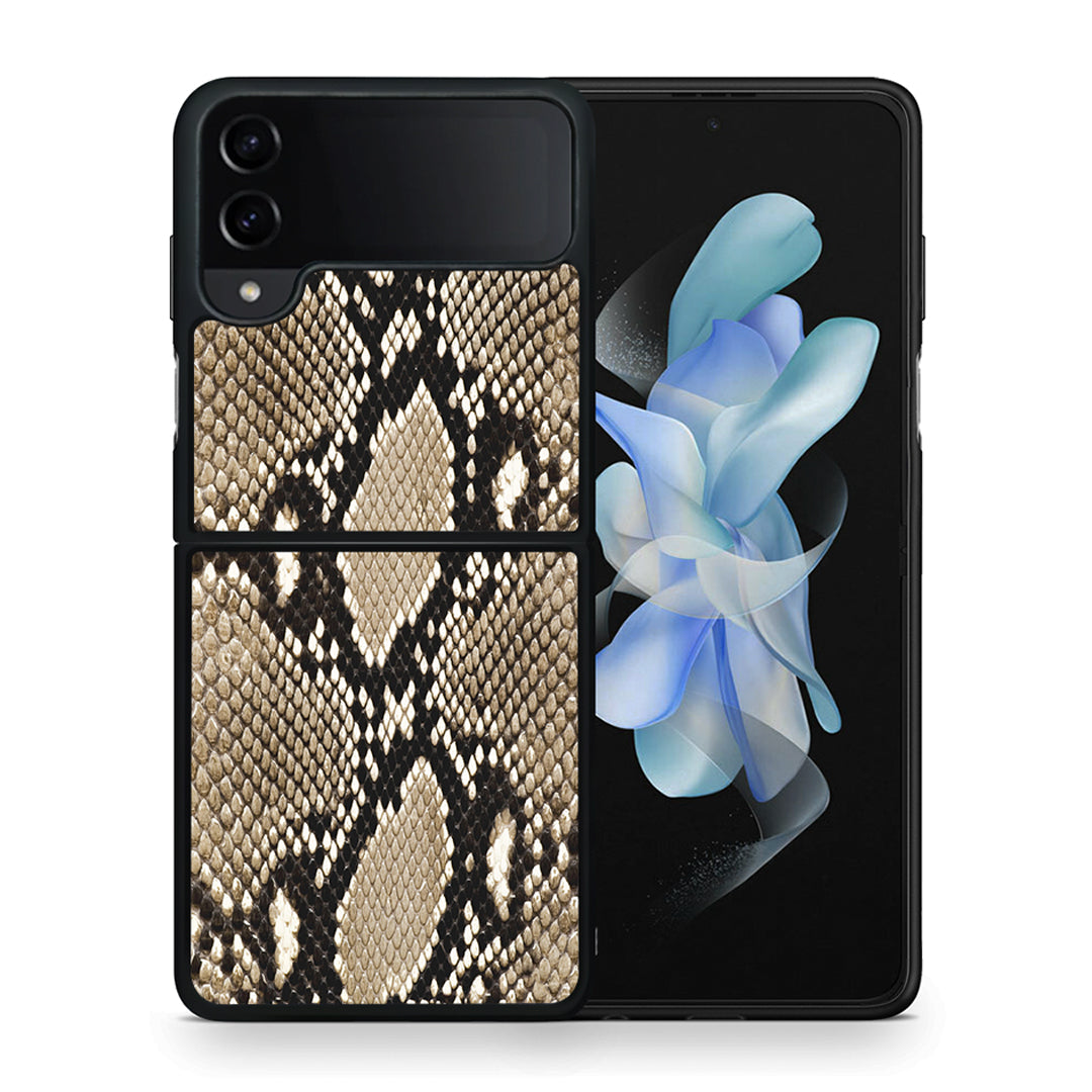 Θήκη Samsung Galaxy Z Flip4 Fashion Snake Animal από τη Smartfits με σχέδιο στο πίσω μέρος και μαύρο περίβλημα | Samsung Galaxy Z Flip4 Fashion Snake Animal case with colorful back and black bezels