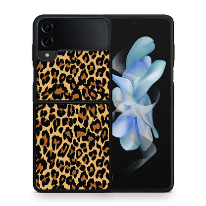 Θήκη Samsung Galaxy Z Flip4 Leopard Animal από τη Smartfits με σχέδιο στο πίσω μέρος και μαύρο περίβλημα | Samsung Galaxy Z Flip4 Leopard Animal case with colorful back and black bezels