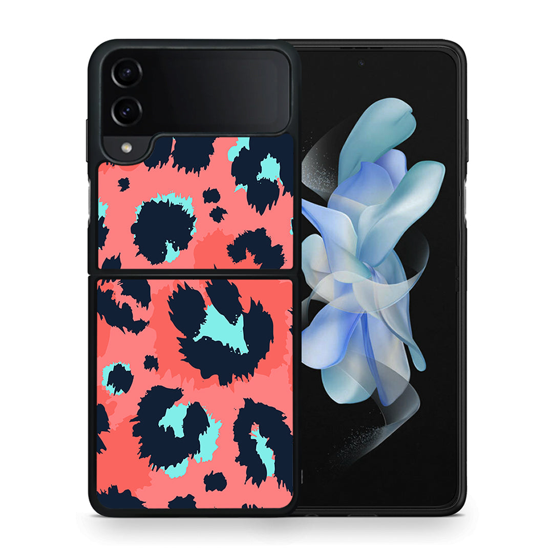 Θήκη Samsung Galaxy Z Flip4 Pink Leopard Animal από τη Smartfits με σχέδιο στο πίσω μέρος και μαύρο περίβλημα | Samsung Galaxy Z Flip4 Pink Leopard Animal case with colorful back and black bezels