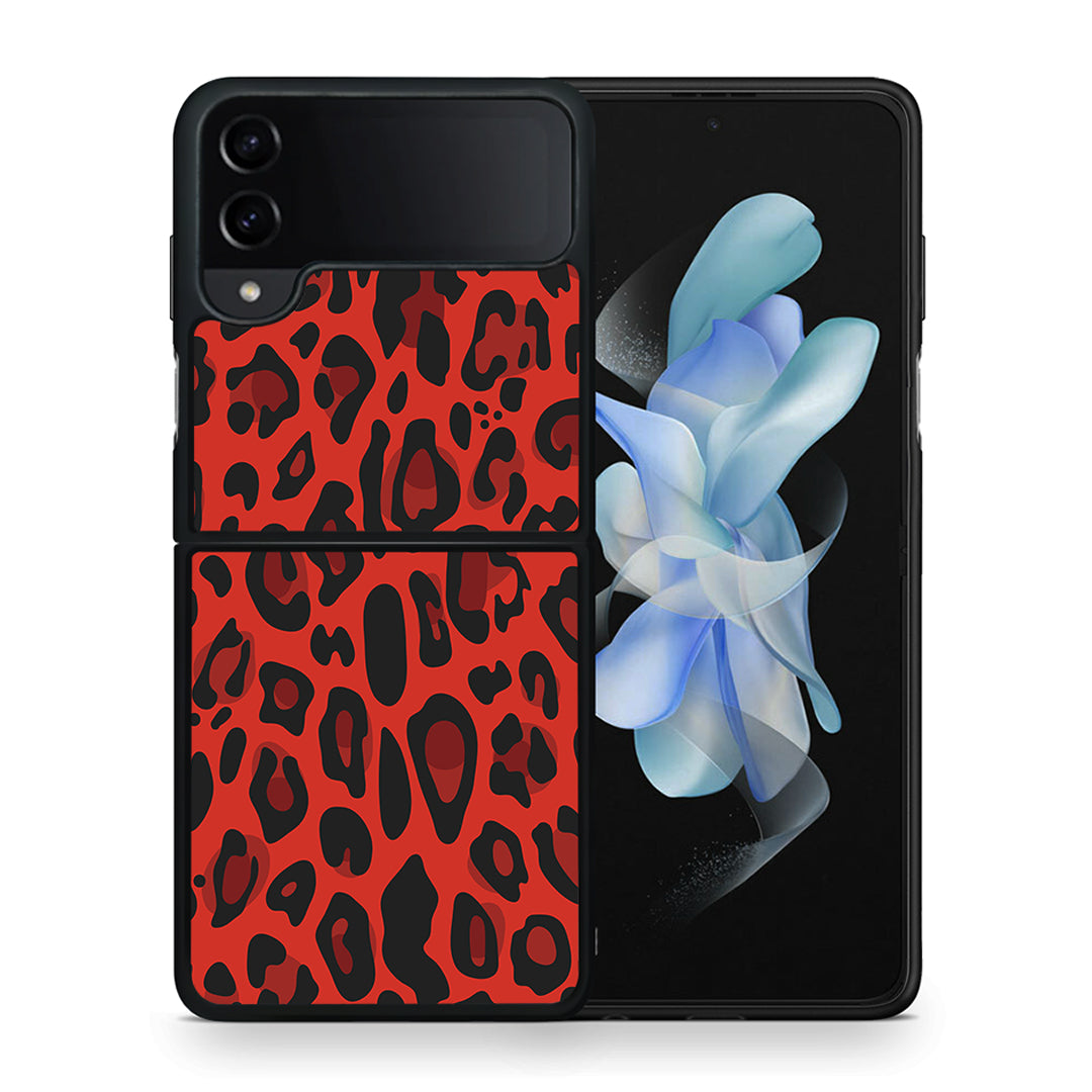 Θήκη Samsung Galaxy Z Flip4 Red Leopard Animal από τη Smartfits με σχέδιο στο πίσω μέρος και μαύρο περίβλημα | Samsung Galaxy Z Flip4 Red Leopard Animal case with colorful back and black bezels