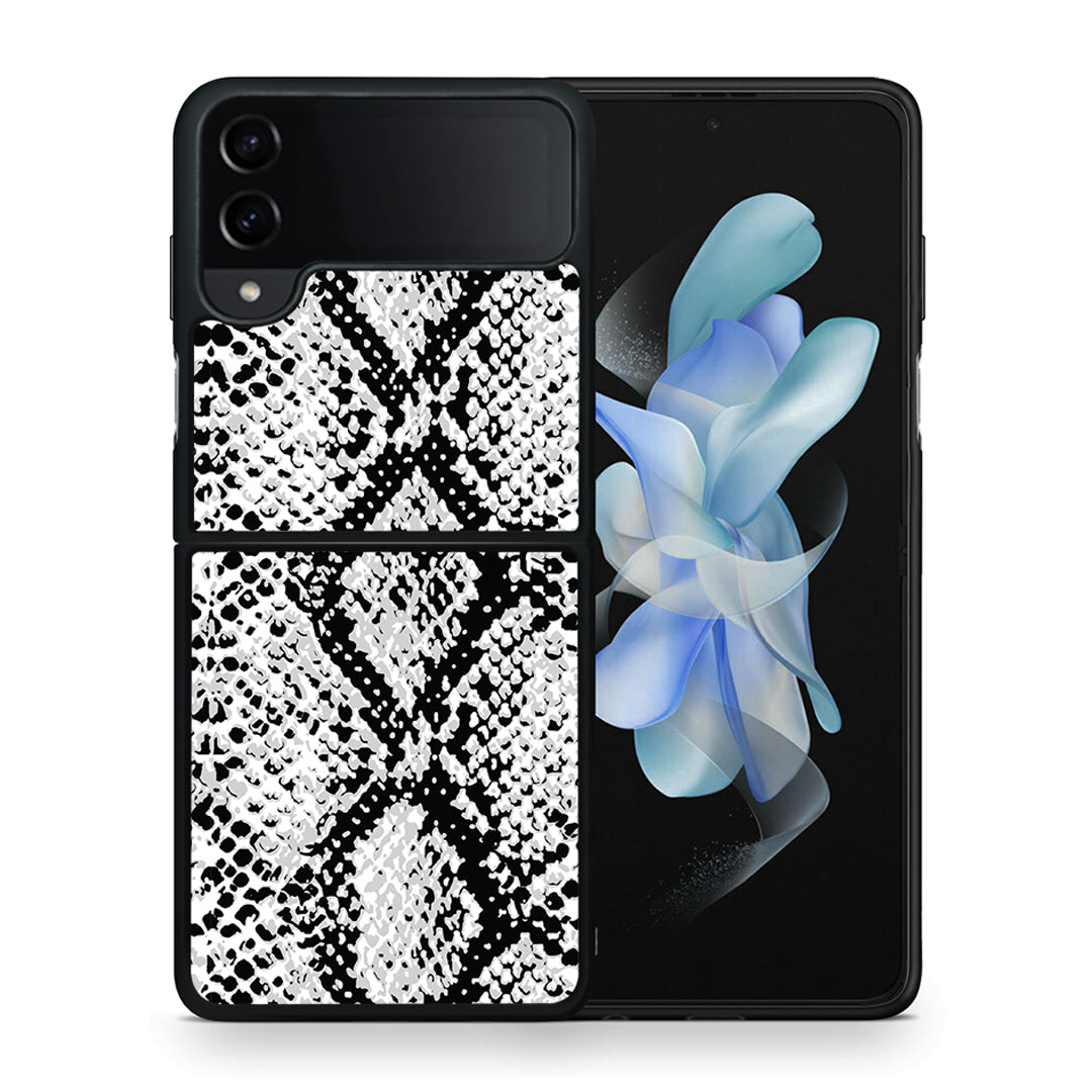 Θήκη Samsung Galaxy Z Flip4 White Snake Animal από τη Smartfits με σχέδιο στο πίσω μέρος και μαύρο περίβλημα | Samsung Galaxy Z Flip4 White Snake Animal case with colorful back and black bezels