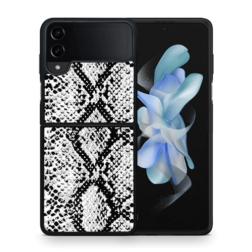 Θήκη Samsung Galaxy Z Flip4 White Snake Animal από τη Smartfits με σχέδιο στο πίσω μέρος και μαύρο περίβλημα | Samsung Galaxy Z Flip4 White Snake Animal case with colorful back and black bezels