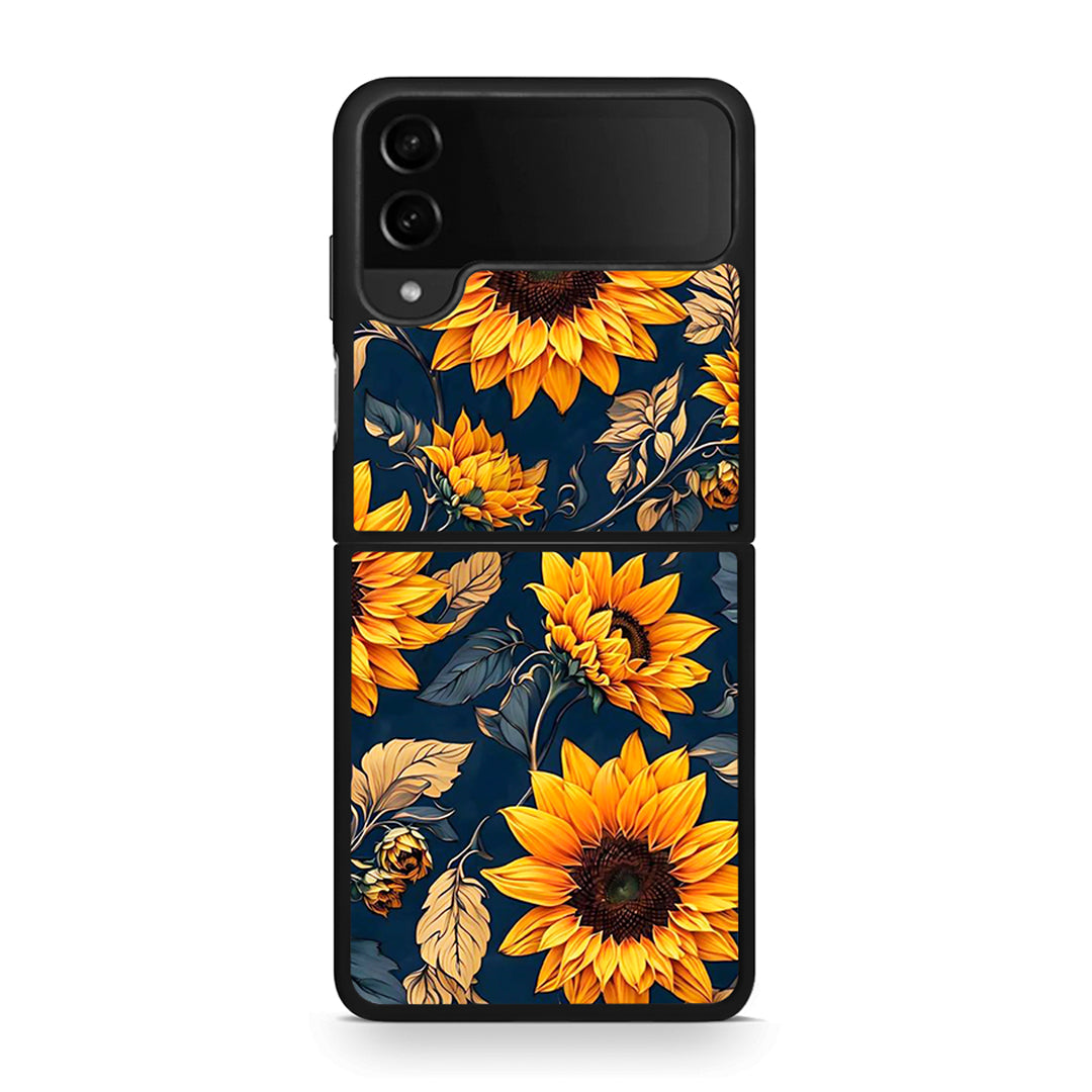 Samsung Galaxy Z Flip4 Autumn Sunflowers Θήκη από τη Smartfits με σχέδιο στο πίσω μέρος και μαύρο περίβλημα | Smartphone case with colorful back and black bezels by Smartfits