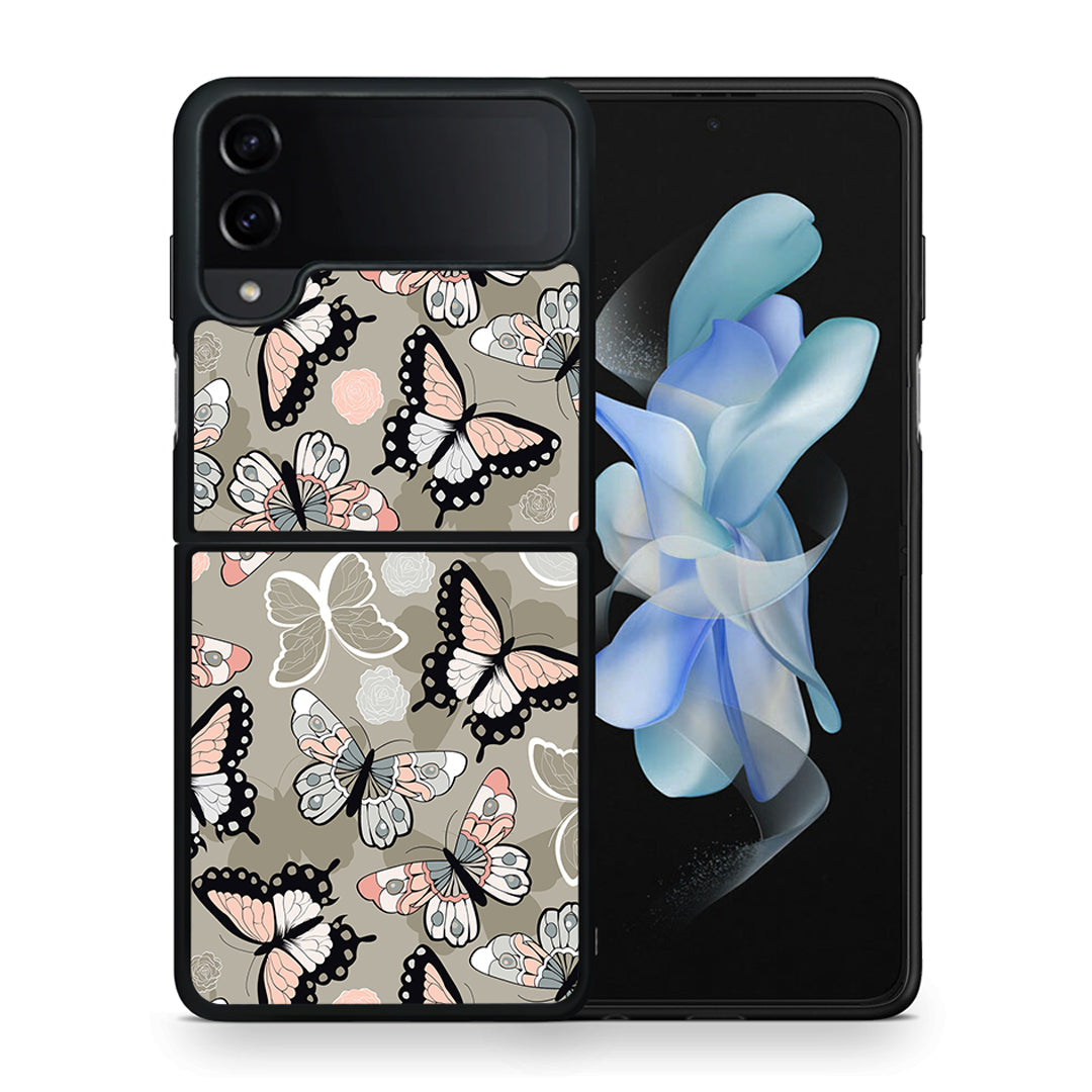 Θήκη Samsung Galaxy Z Flip4 Butterflies Boho από τη Smartfits με σχέδιο στο πίσω μέρος και μαύρο περίβλημα | Samsung Galaxy Z Flip4 Butterflies Boho case with colorful back and black bezels
