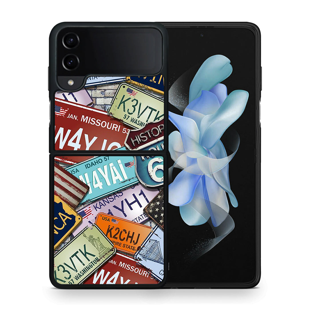 Θήκη Samsung Galaxy Z Flip4 Car Plates από τη Smartfits με σχέδιο στο πίσω μέρος και μαύρο περίβλημα | Samsung Galaxy Z Flip4 Car Plates case with colorful back and black bezels