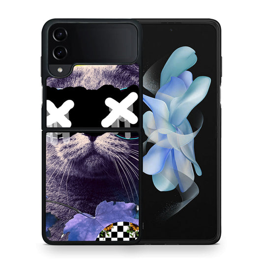 Θήκη Samsung Galaxy Z Flip4 Cat Collage από τη Smartfits με σχέδιο στο πίσω μέρος και μαύρο περίβλημα | Samsung Galaxy Z Flip4 Cat Collage case with colorful back and black bezels