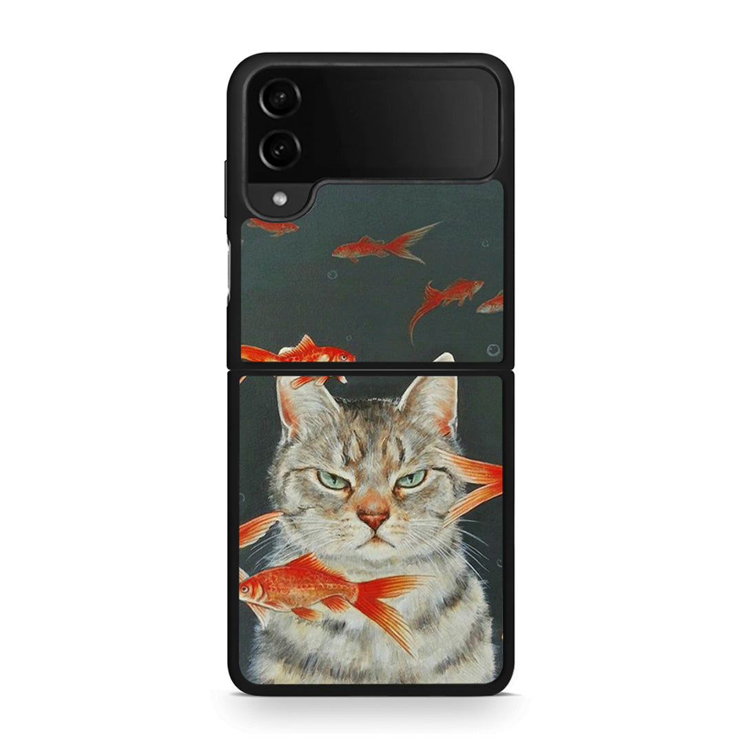 Samsung Galaxy Z Flip4 Cat Goldfish θήκη από τη Smartfits με σχέδιο στο πίσω μέρος και μαύρο περίβλημα | Smartphone case with colorful back and black bezels by Smartfits