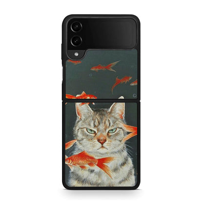 Samsung Galaxy Z Flip4 Cat Goldfish θήκη από τη Smartfits με σχέδιο στο πίσω μέρος και μαύρο περίβλημα | Smartphone case with colorful back and black bezels by Smartfits