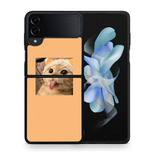 Θήκη Samsung Galaxy Z Flip4 Cat Tongue από τη Smartfits με σχέδιο στο πίσω μέρος και μαύρο περίβλημα | Samsung Galaxy Z Flip4 Cat Tongue case with colorful back and black bezels