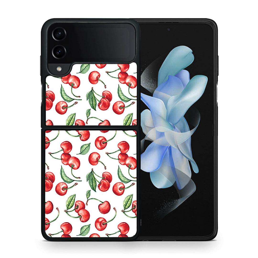 Θήκη Samsung Galaxy Z Flip4 Cherry Summer από τη Smartfits με σχέδιο στο πίσω μέρος και μαύρο περίβλημα | Samsung Galaxy Z Flip4 Cherry Summer case with colorful back and black bezels