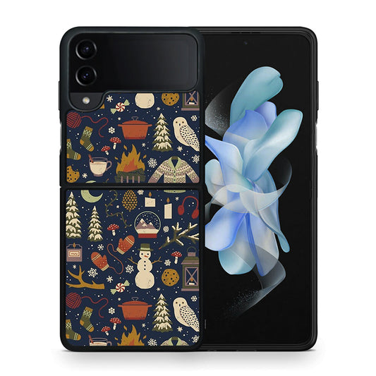 Θήκη Samsung Galaxy Z Flip4 Christmas Elements από τη Smartfits με σχέδιο στο πίσω μέρος και μαύρο περίβλημα | Samsung Galaxy Z Flip4 Christmas Elements case with colorful back and black bezels