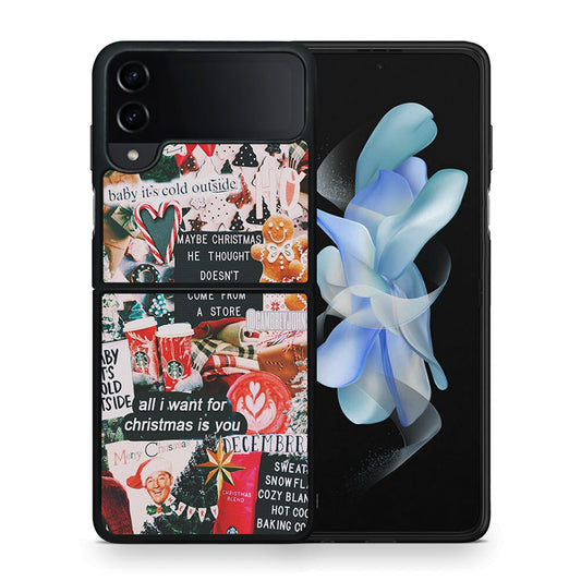 Θήκη Samsung Galaxy Z Flip4 Christmas Happiness από τη Smartfits με σχέδιο στο πίσω μέρος και μαύρο περίβλημα | Samsung Galaxy Z Flip4 Christmas Happiness case with colorful back and black bezels