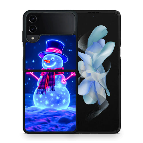 Θήκη Samsung Galaxy Z Flip4 Christmas Neon Snowman από τη Smartfits με σχέδιο στο πίσω μέρος και μαύρο περίβλημα | Samsung Galaxy Z Flip4 Christmas Neon Snowman case with colorful back and black bezels