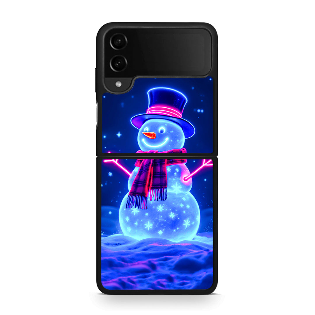 Samsung Galaxy Z Flip4 Christmas Neon Snowman θήκη από τη Smartfits με σχέδιο στο πίσω μέρος και μαύρο περίβλημα | Smartphone case with colorful back and black bezels by Smartfits
