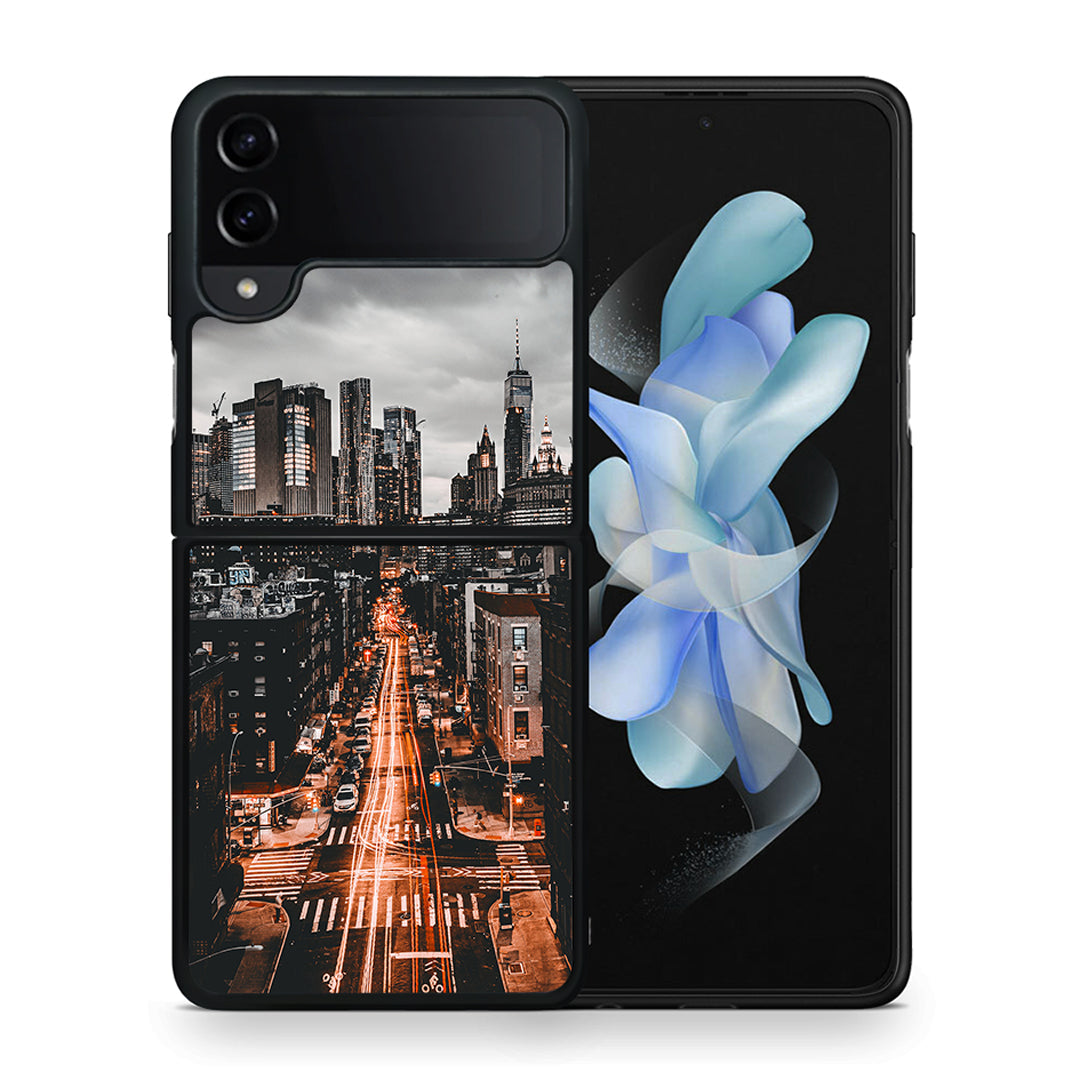 Θήκη Samsung Galaxy Z Flip4 City Lights από τη Smartfits με σχέδιο στο πίσω μέρος και μαύρο περίβλημα | Samsung Galaxy Z Flip4 City Lights case with colorful back and black bezels