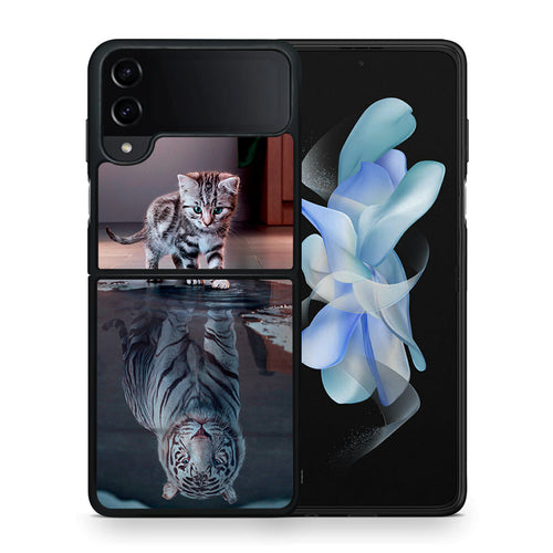 Θήκη Samsung Galaxy Z Flip4 Tiger Cute από τη Smartfits με σχέδιο στο πίσω μέρος και μαύρο περίβλημα | Samsung Galaxy Z Flip4 Tiger Cute case with colorful back and black bezels