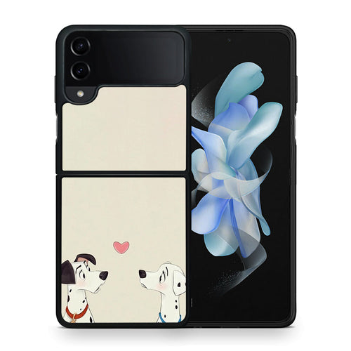 Θήκη Samsung Galaxy Z Flip4 Dalmatians Love από τη Smartfits με σχέδιο στο πίσω μέρος και μαύρο περίβλημα | Samsung Galaxy Z Flip4 Dalmatians Love case with colorful back and black bezels
