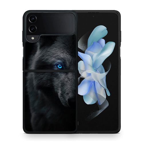 Θήκη Samsung Galaxy Z Flip4 Dark Wolf από τη Smartfits με σχέδιο στο πίσω μέρος και μαύρο περίβλημα | Samsung Galaxy Z Flip4 Dark Wolf case with colorful back and black bezels