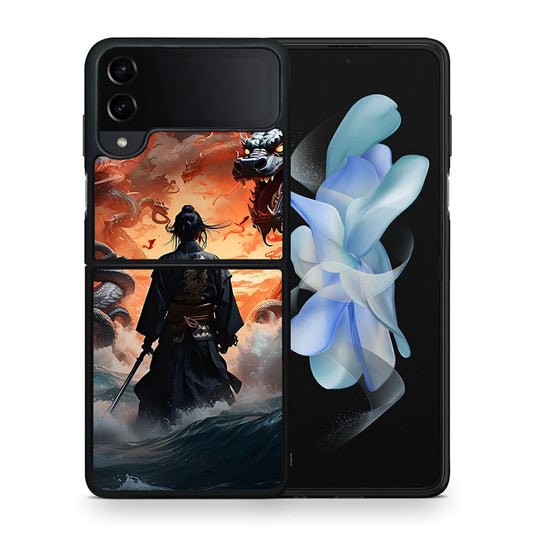 Θήκη Samsung Galaxy Z Flip4 Dragons Fight από τη Smartfits με σχέδιο στο πίσω μέρος και μαύρο περίβλημα | Samsung Galaxy Z Flip4 Dragons Fight case with colorful back and black bezels