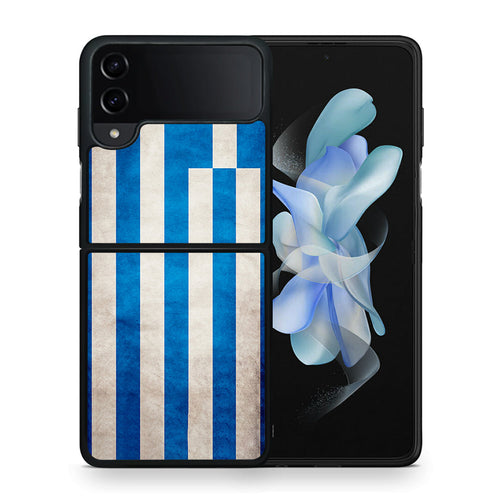 Θήκη Samsung Galaxy Z Flip4 Greek Flag από τη Smartfits με σχέδιο στο πίσω μέρος και μαύρο περίβλημα | Samsung Galaxy Z Flip4 Greek Flag case with colorful back and black bezels