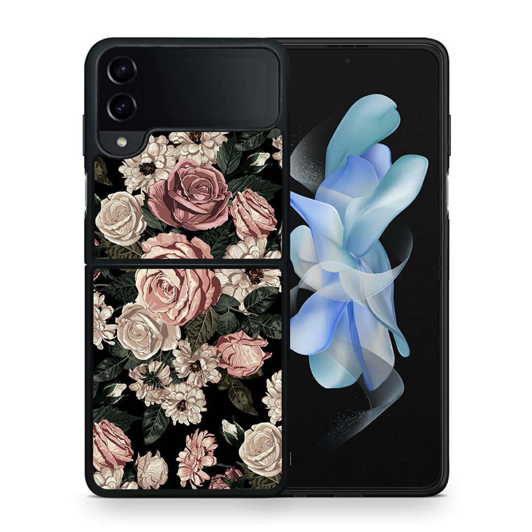 Θήκη Samsung Galaxy Z Flip4 Wild Roses Flower από τη Smartfits με σχέδιο στο πίσω μέρος και μαύρο περίβλημα | Samsung Galaxy Z Flip4 Wild Roses Flower case with colorful back and black bezels