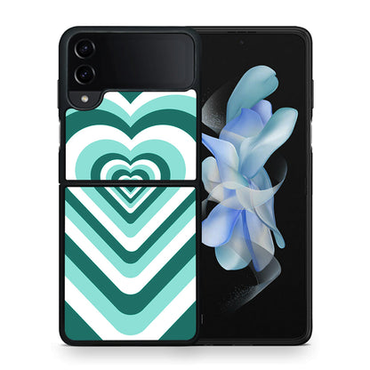 Θήκη Samsung Galaxy Z Flip4 Green Hearts από τη Smartfits με σχέδιο στο πίσω μέρος και μαύρο περίβλημα | Samsung Galaxy Z Flip4 Green Hearts case with colorful back and black bezels