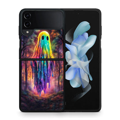 Θήκη Samsung Galaxy Z Flip4 Halloween Ghost από τη Smartfits με σχέδιο στο πίσω μέρος και μαύρο περίβλημα | Samsung Galaxy Z Flip4 Halloween Ghost case with colorful back and black bezels