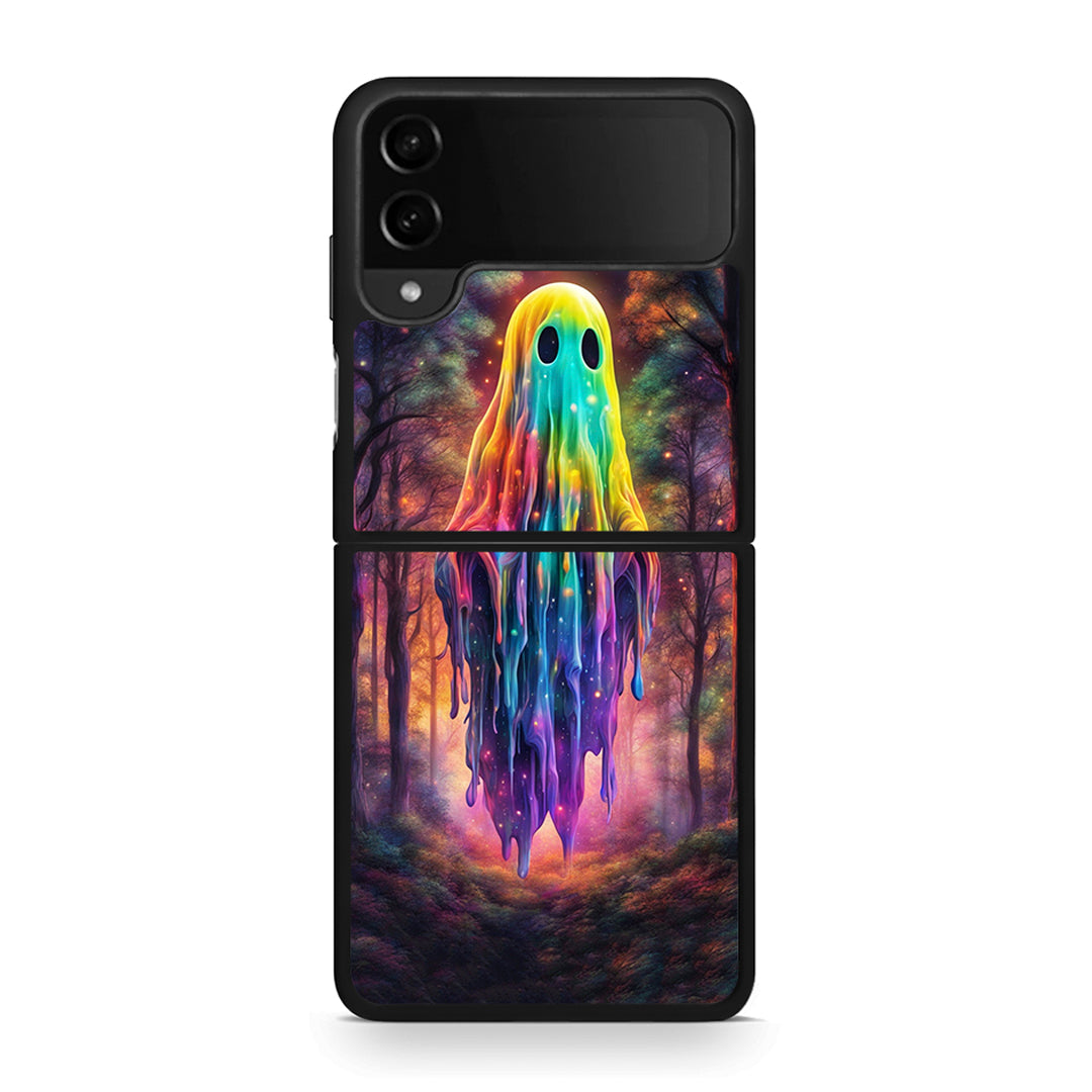Samsung Galaxy Z Flip4 Halloween Ghost θήκη από τη Smartfits με σχέδιο στο πίσω μέρος και μαύρο περίβλημα | Smartphone case with colorful back and black bezels by Smartfits