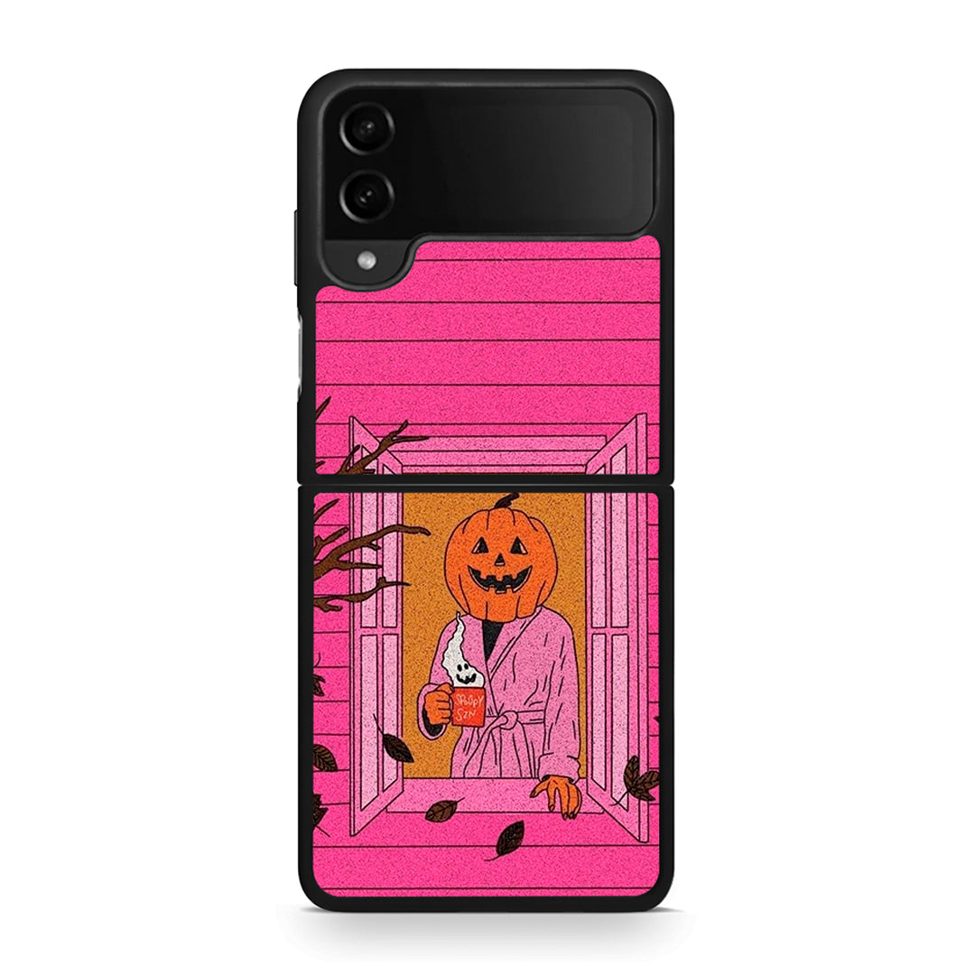 Samsung Galaxy Z Flip4 Halloween Pumpkin Lady Θήκη από τη Smartfits με σχέδιο στο πίσω μέρος και μαύρο περίβλημα | Smartphone case with colorful back and black bezels by Smartfits